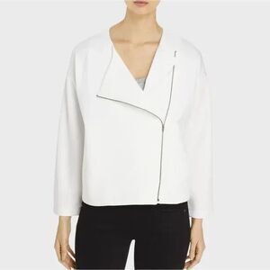 Wmn's EILEEN FISHER Full- Zip Ivory Moto Jacket w/ Side Pockets Small EXCELLENT!